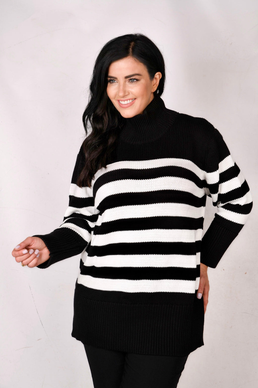 Yoek chunky cotton stripe jumper - Black/White