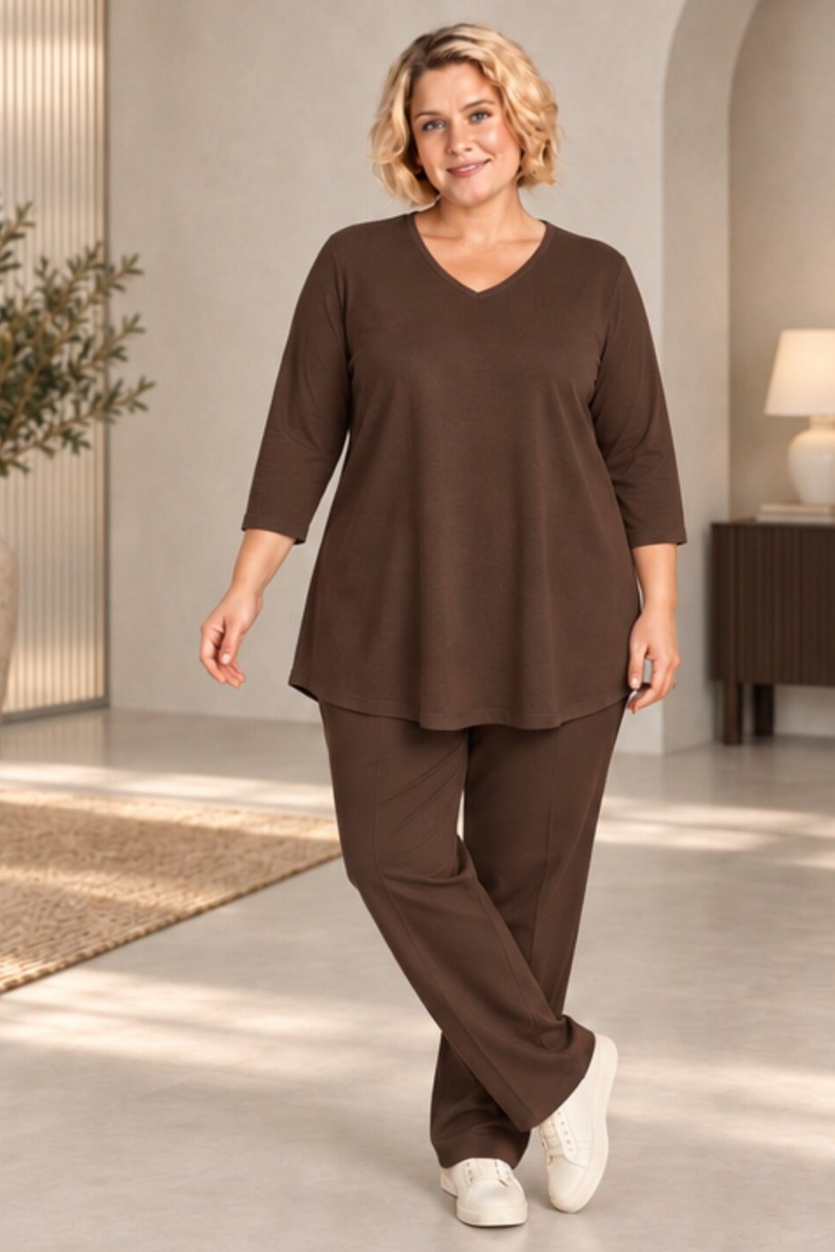 Ciso jersey V neck tee - Fudge