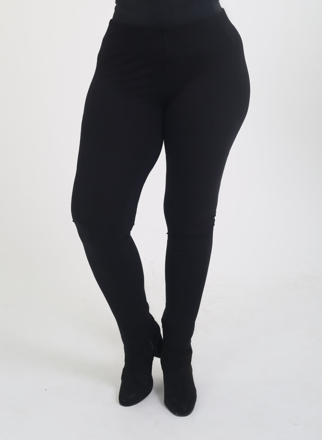 OUr model is wearing Robell Rose faux suede trousers in black for Froxx CLothing