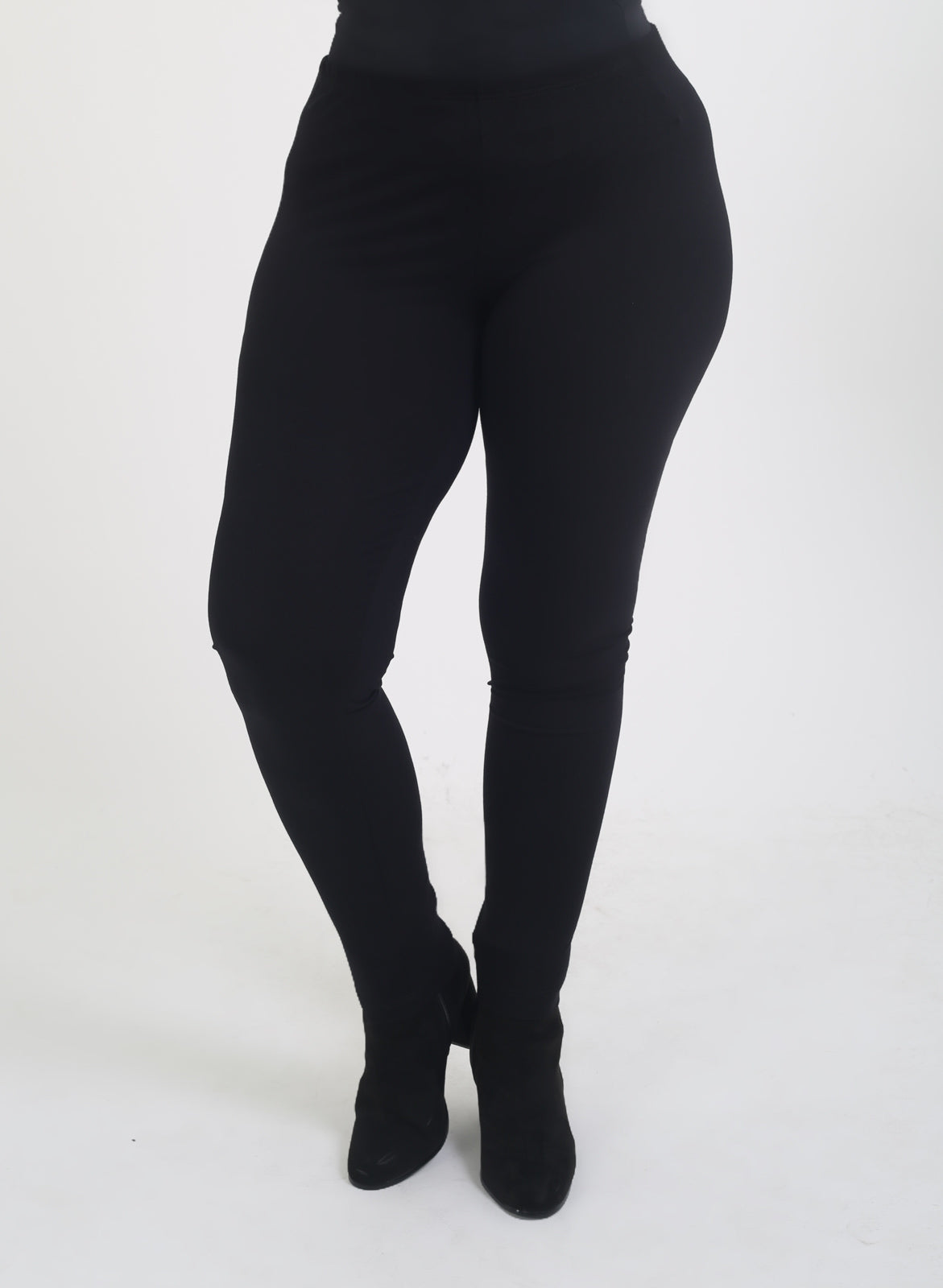 OUr model is wearing Robell Rose faux suede trousers in black for Froxx CLothing