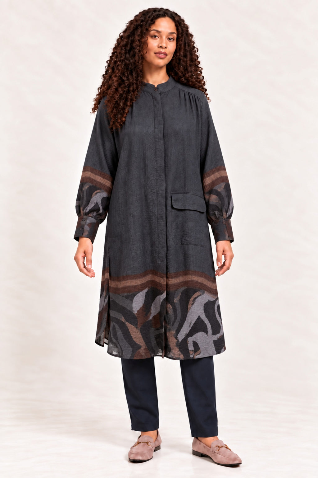 Noen crinkle shirt dress - Mocha