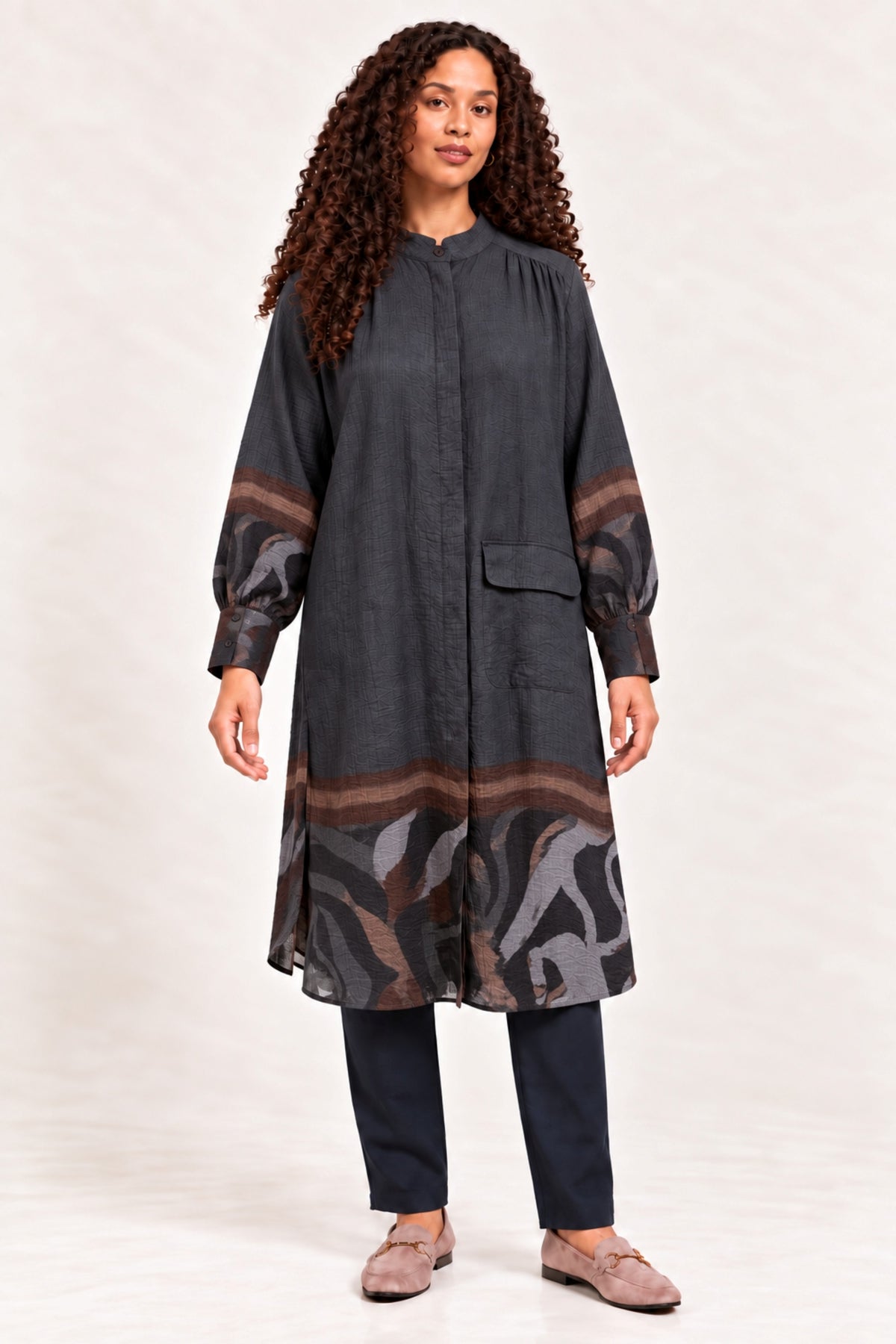 Noen crinkle shirt dress - Mocha