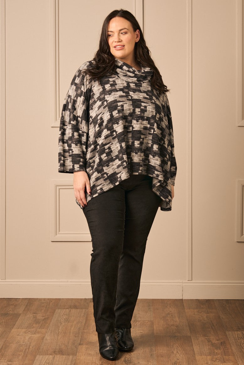 Our model is wearing AKH Adriana cowl neck jumper in grey for Froxx Clothing plus sizes