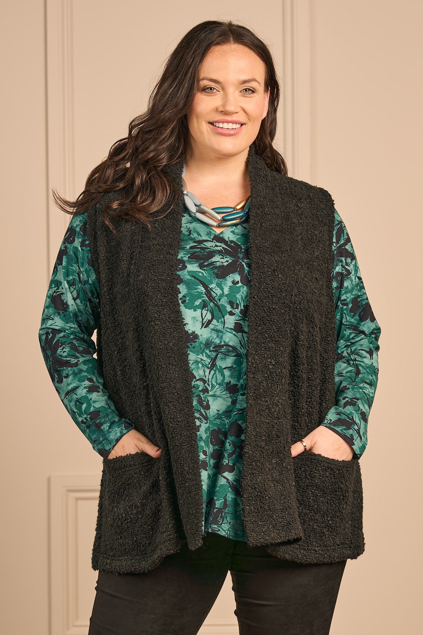 KJ Brand bouclé gilet - Black