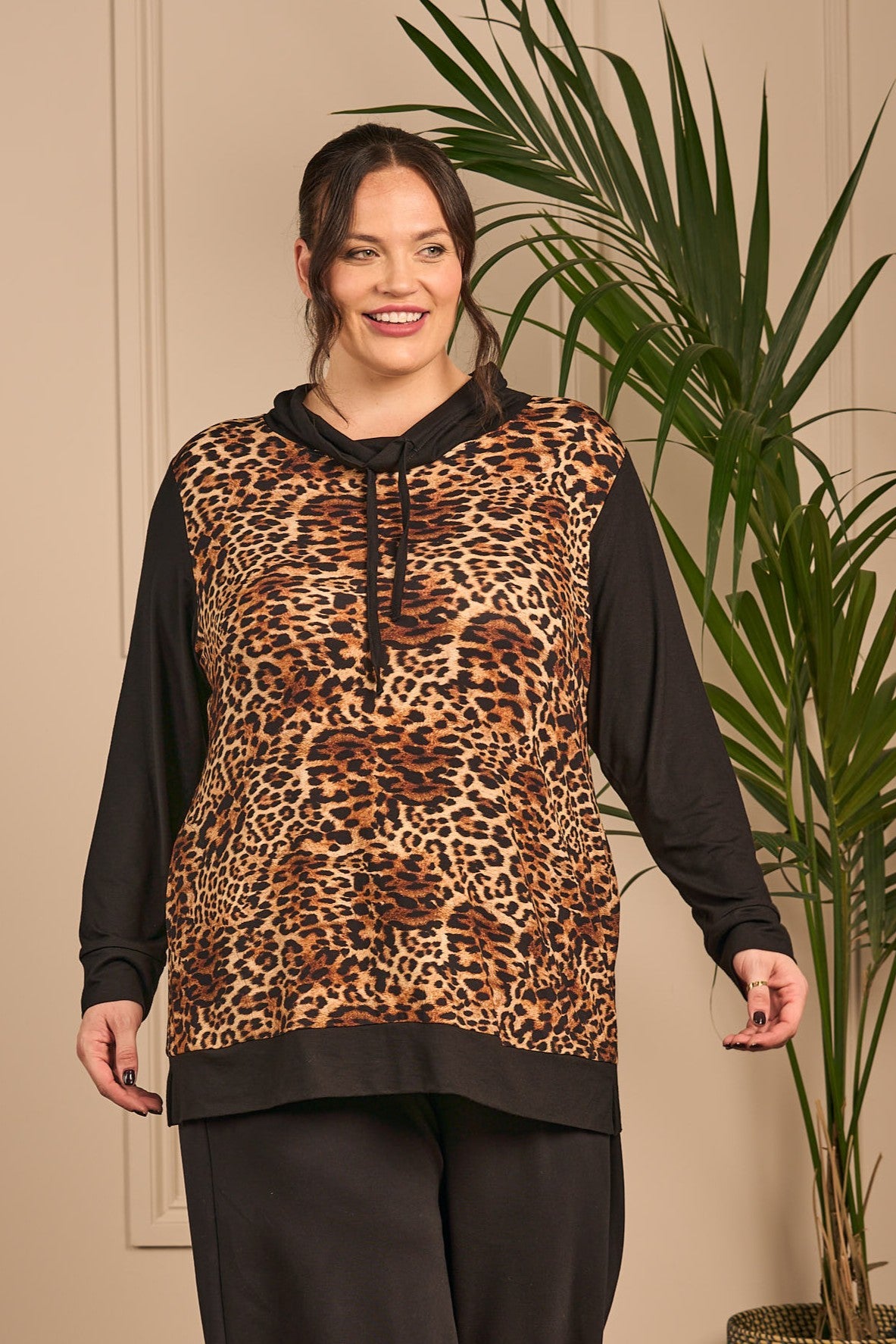 KJ Brand jersey leopard block top - Black