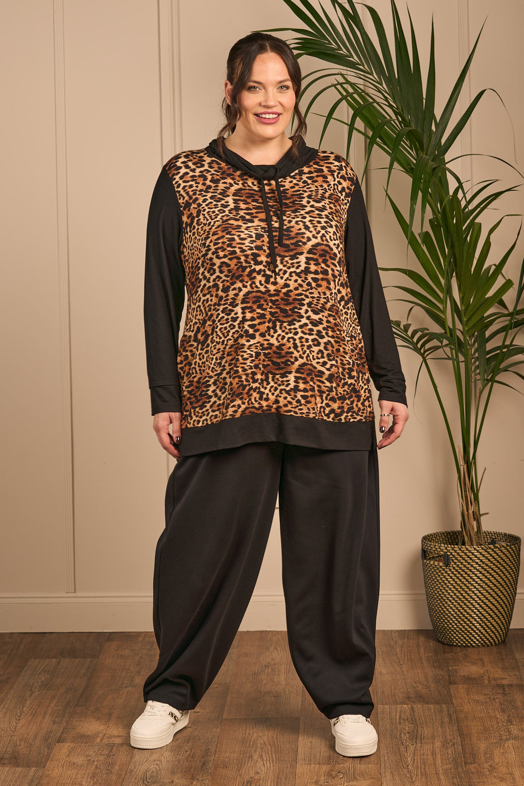 KJ Brand jersey leopard block top - Black