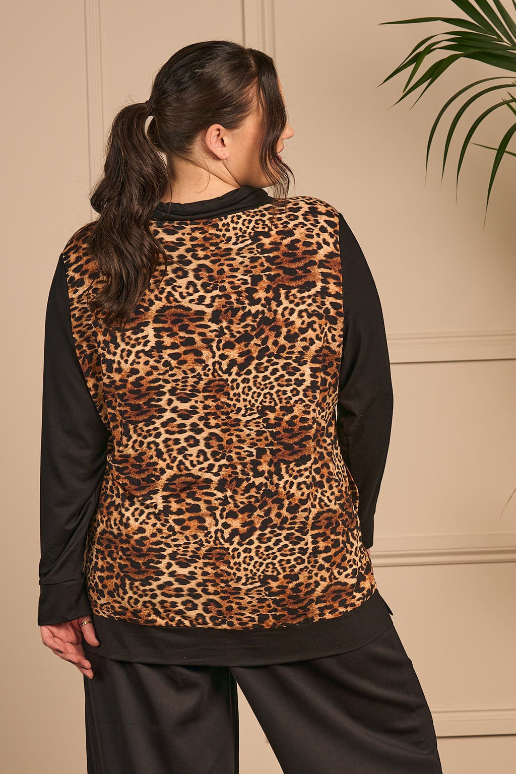 KJ Brand jersey leopard block top - Black