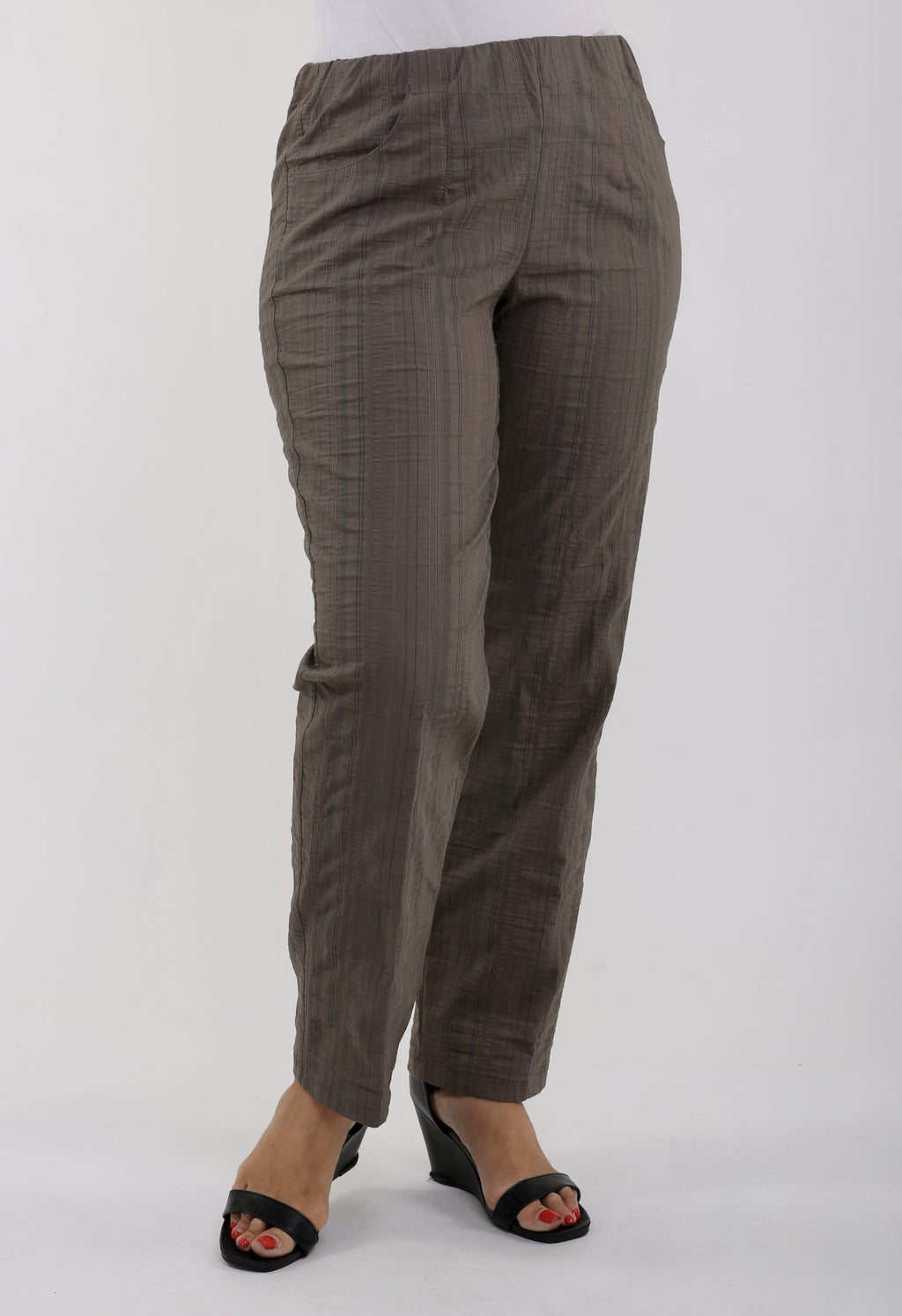 lady wearing khaki summer trousers by KJ Brand