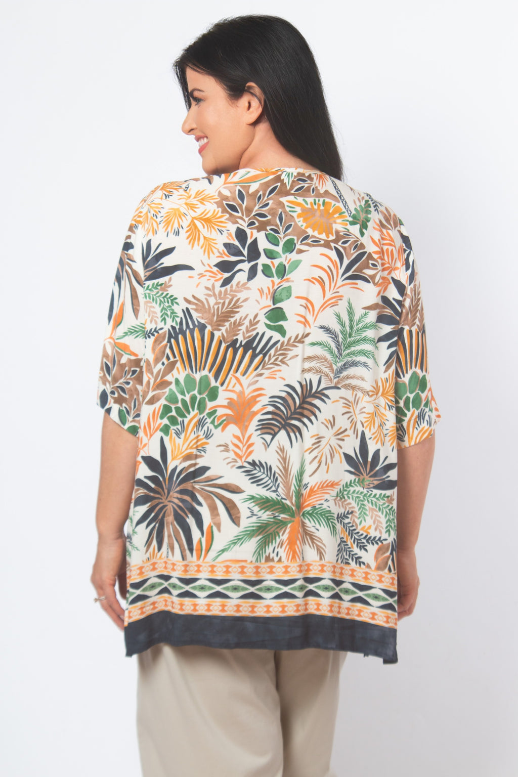 KJ Brand palm print tunic - Cream