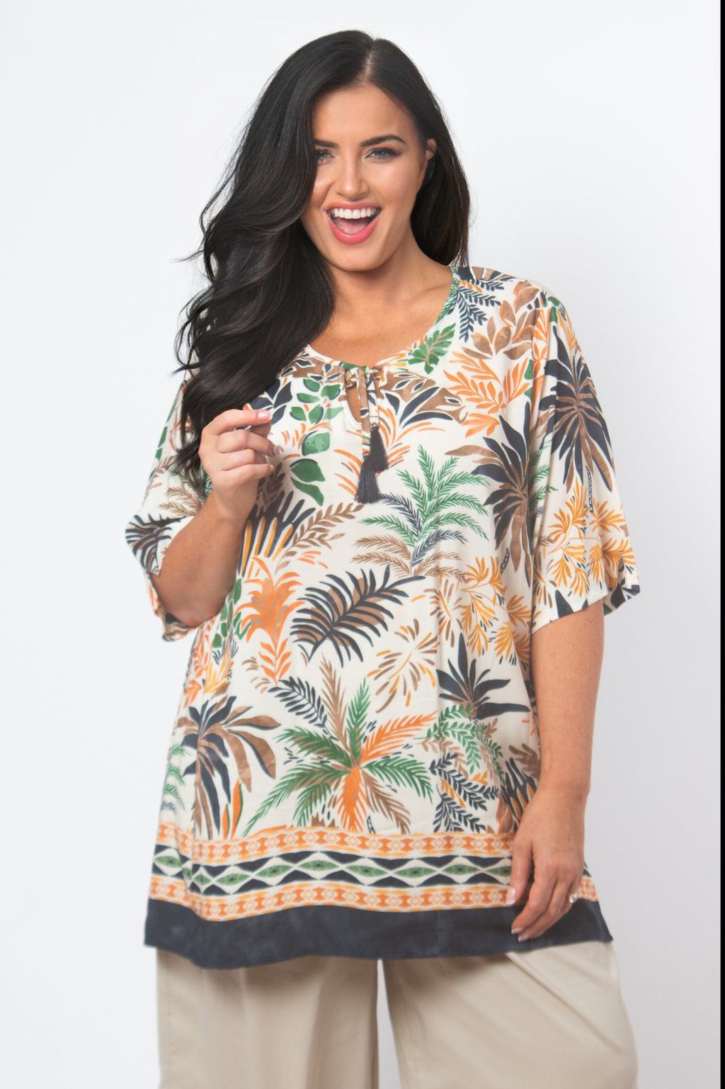KJ Brand palm print tunic - Cream