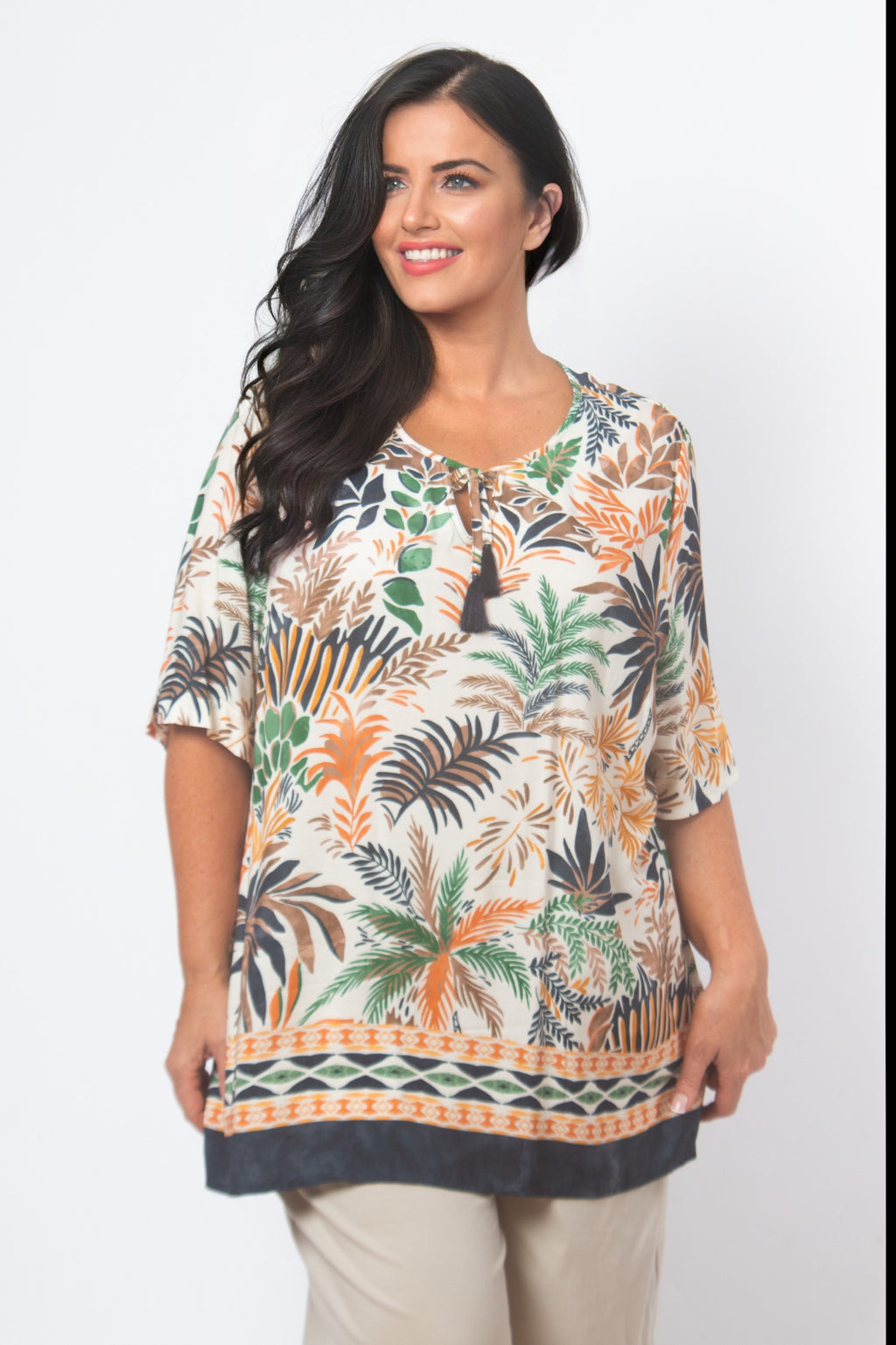 KJ Brand palm print tunic - Cream