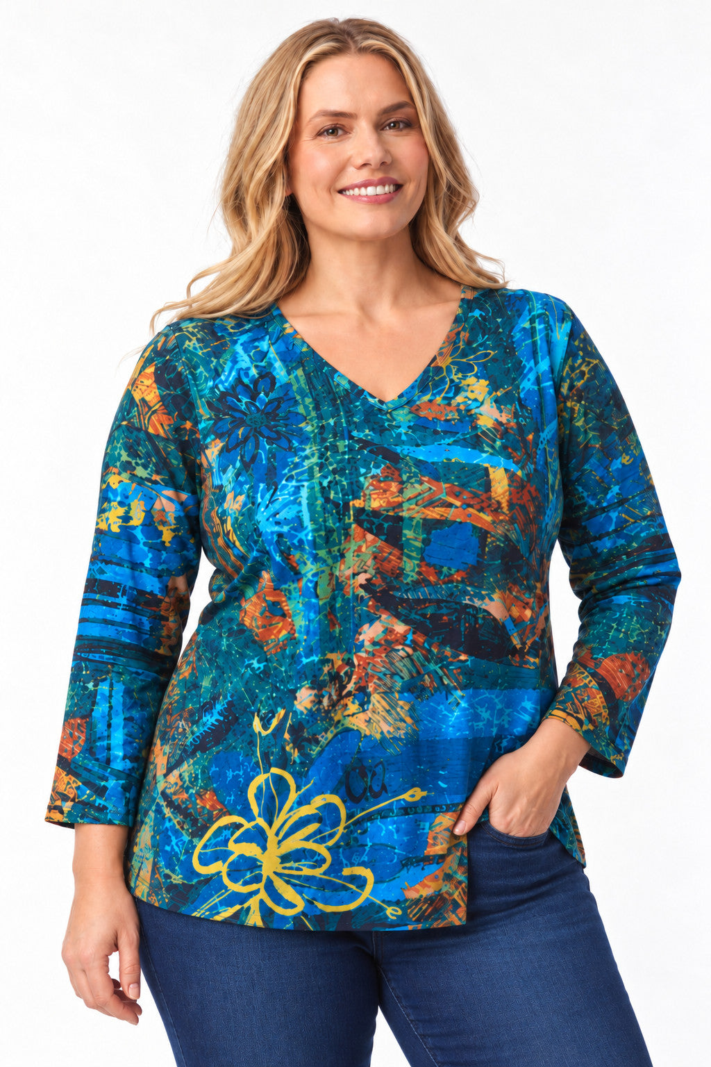 Orientique Batik v neck tee - Blues