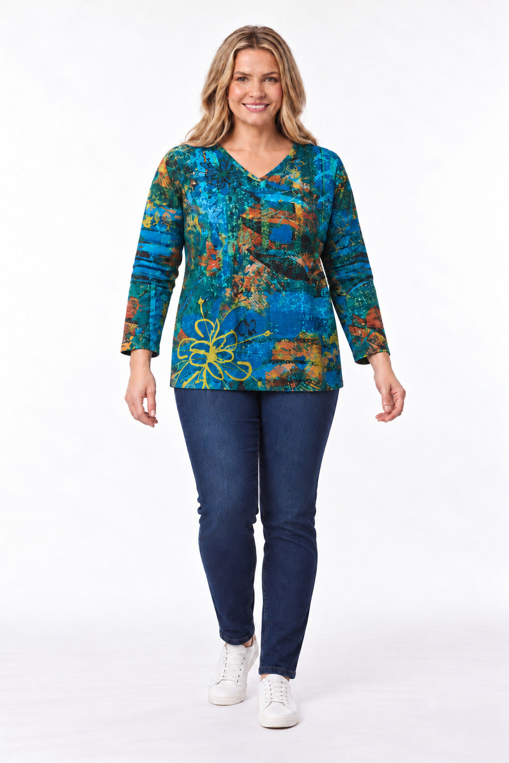 Orientique Batik v neck tee - Blues
