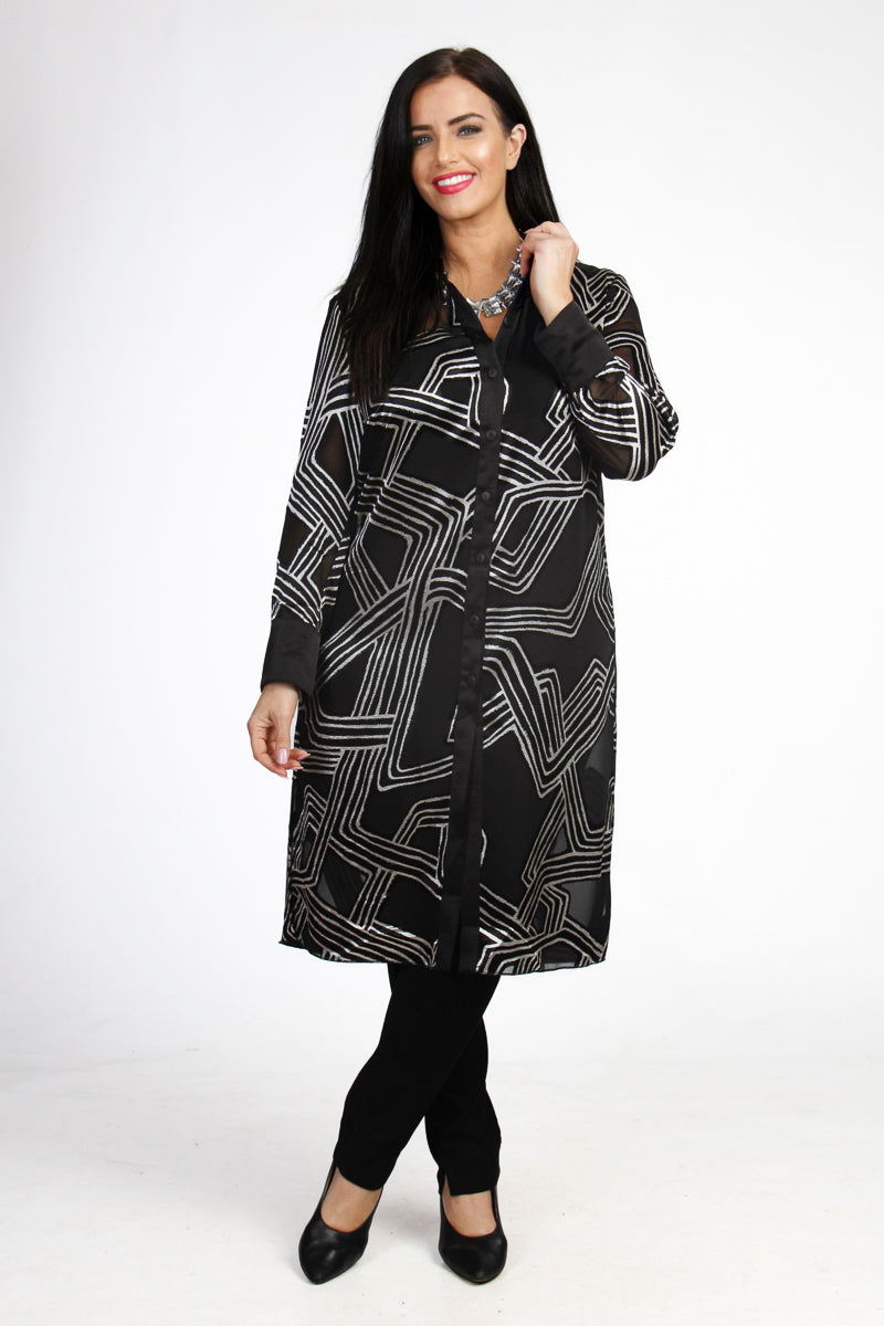 Mona Lisa abstract long jacket - Black/Silver