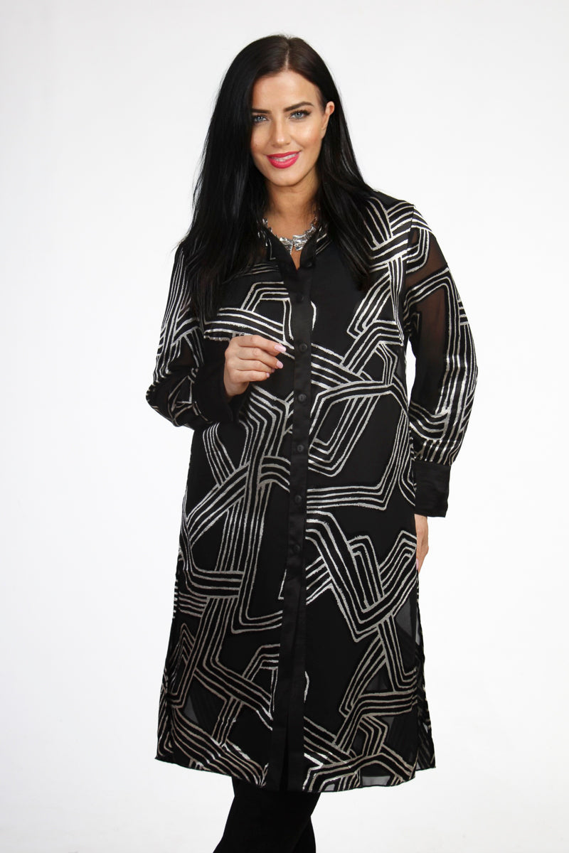 Mona Lisa abstract long jacket - Black/Silver
