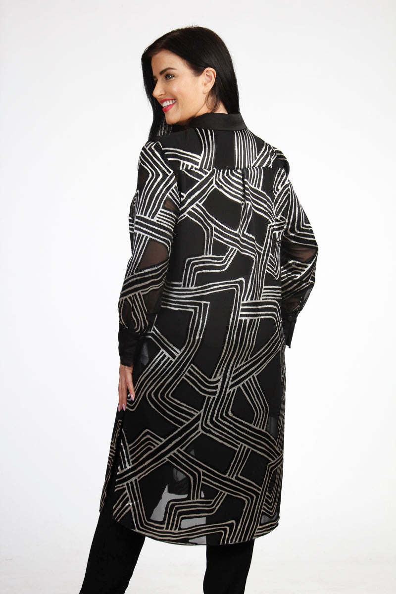 Mona Lisa abstract long jacket - Black/Silver