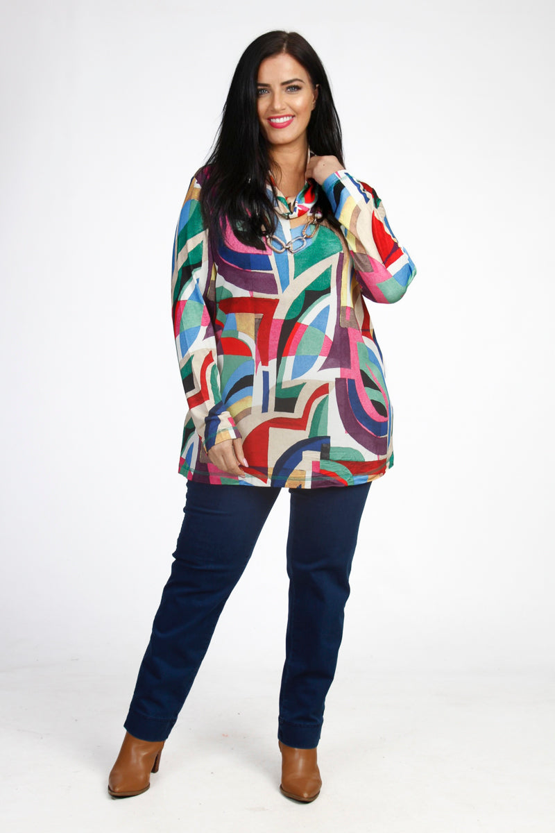 KJ Brand jersey abstract cowl top - Multi