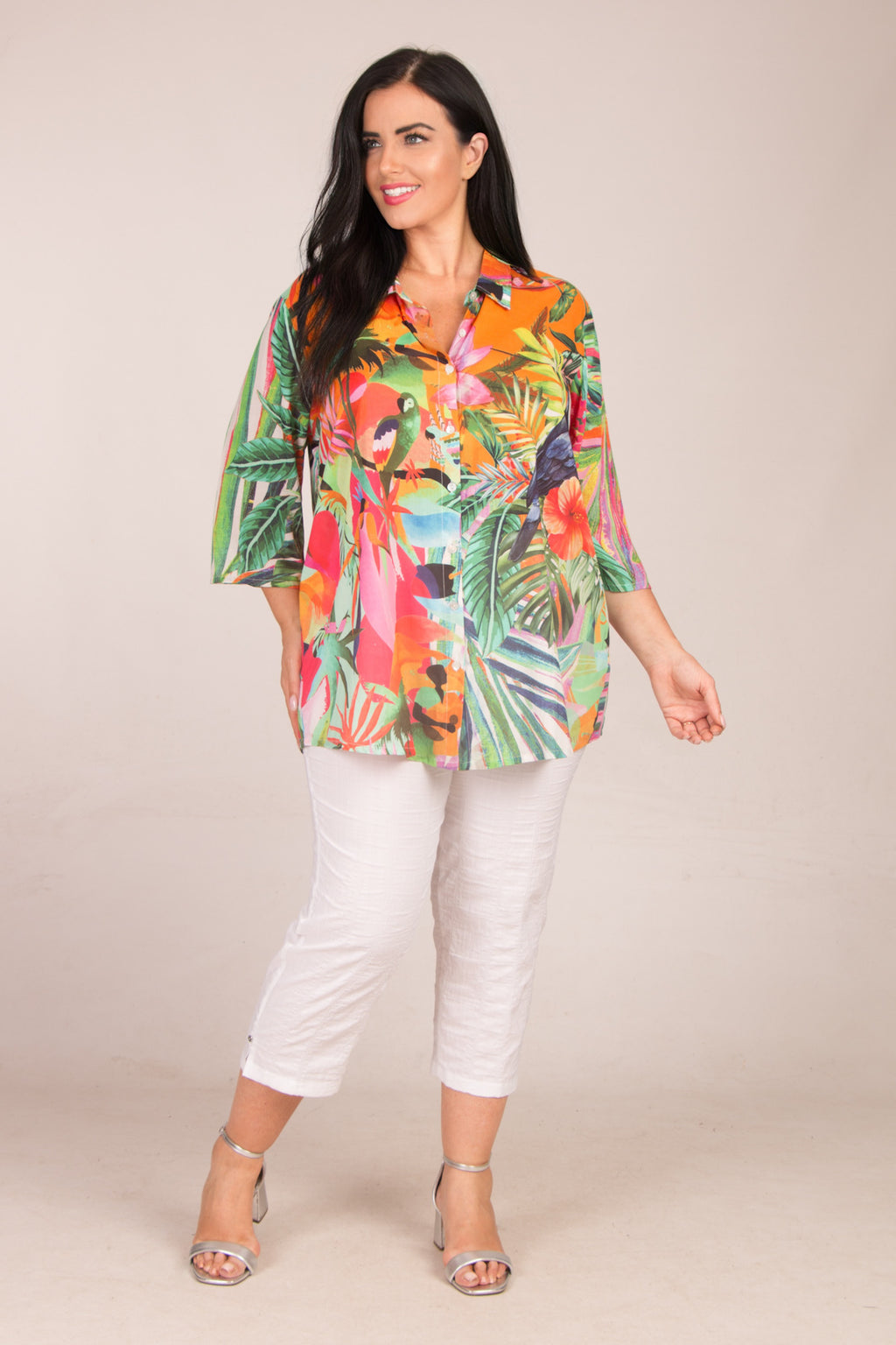 Orientique Rio collar shirt - Green/Orange
