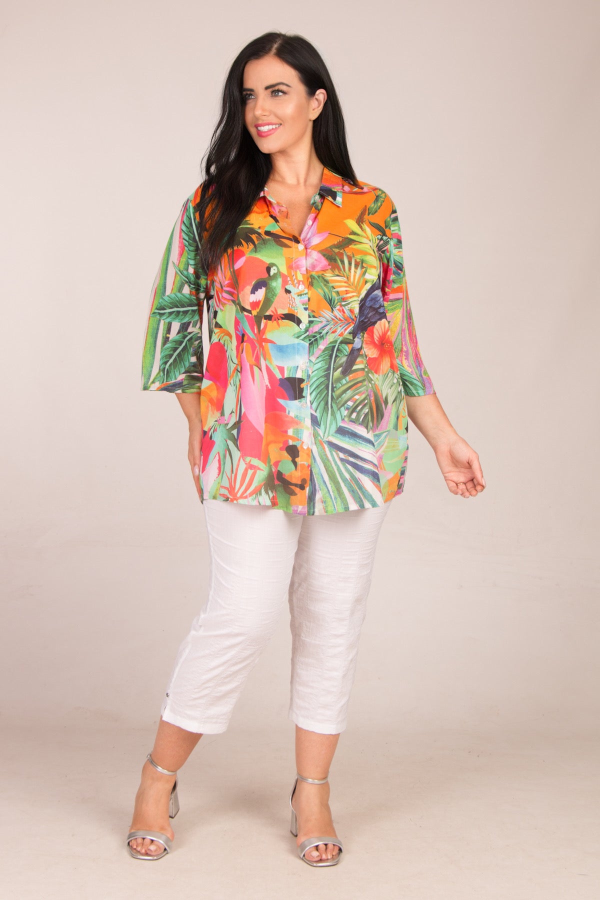Orientique Rio collar shirt - Green/Orange
