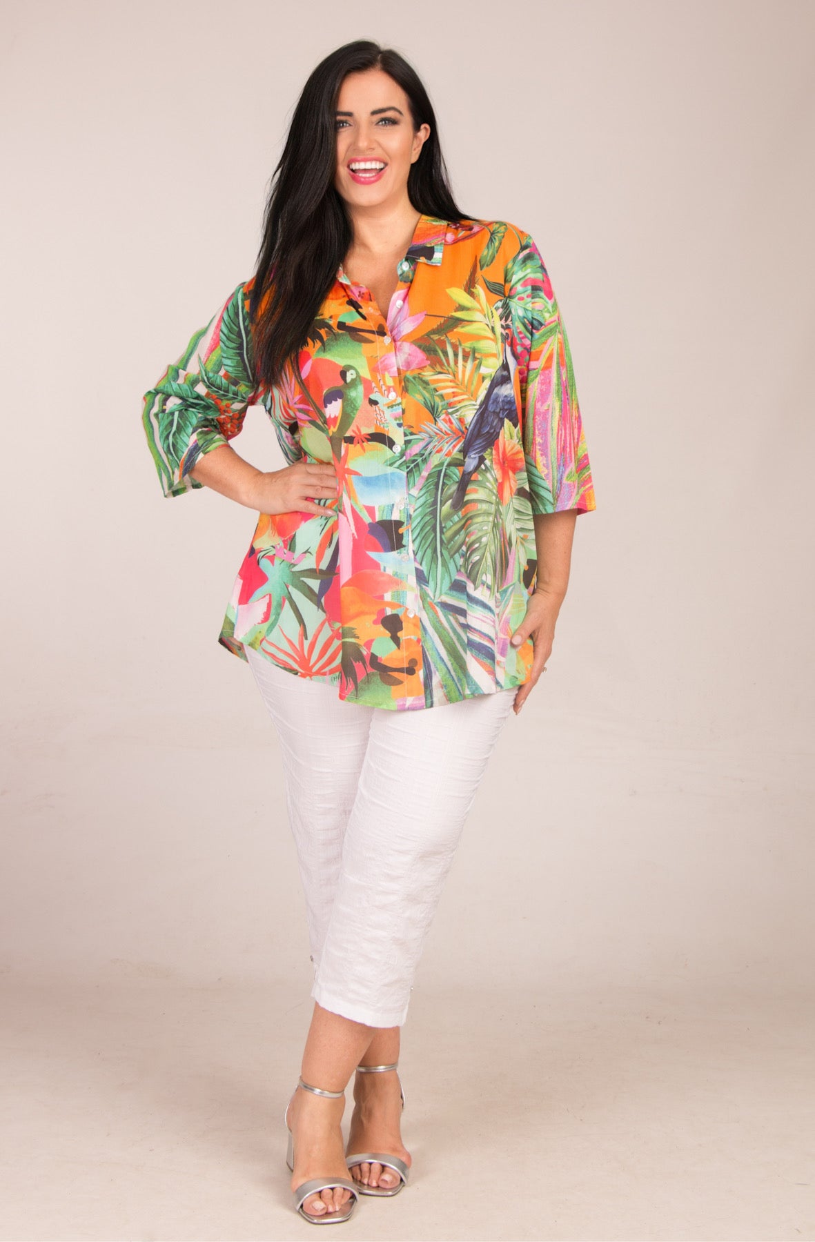 Orientique Rio collar shirt - Green/Orange