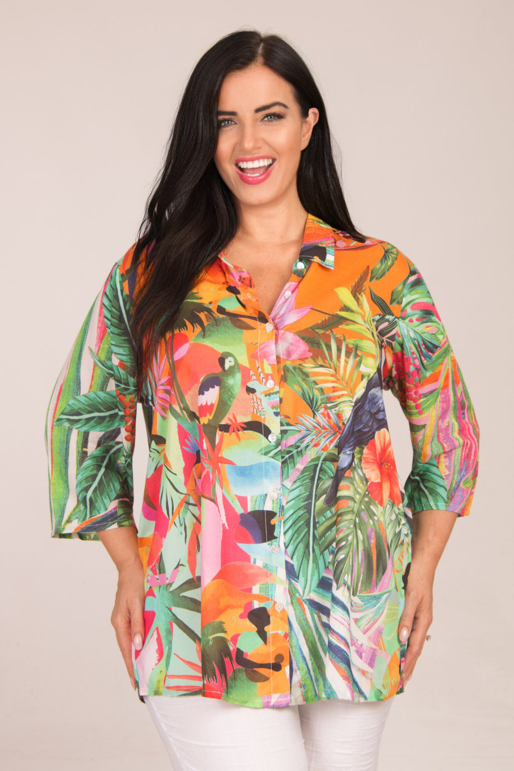 Orientique Rio collar shirt - Green/Orange