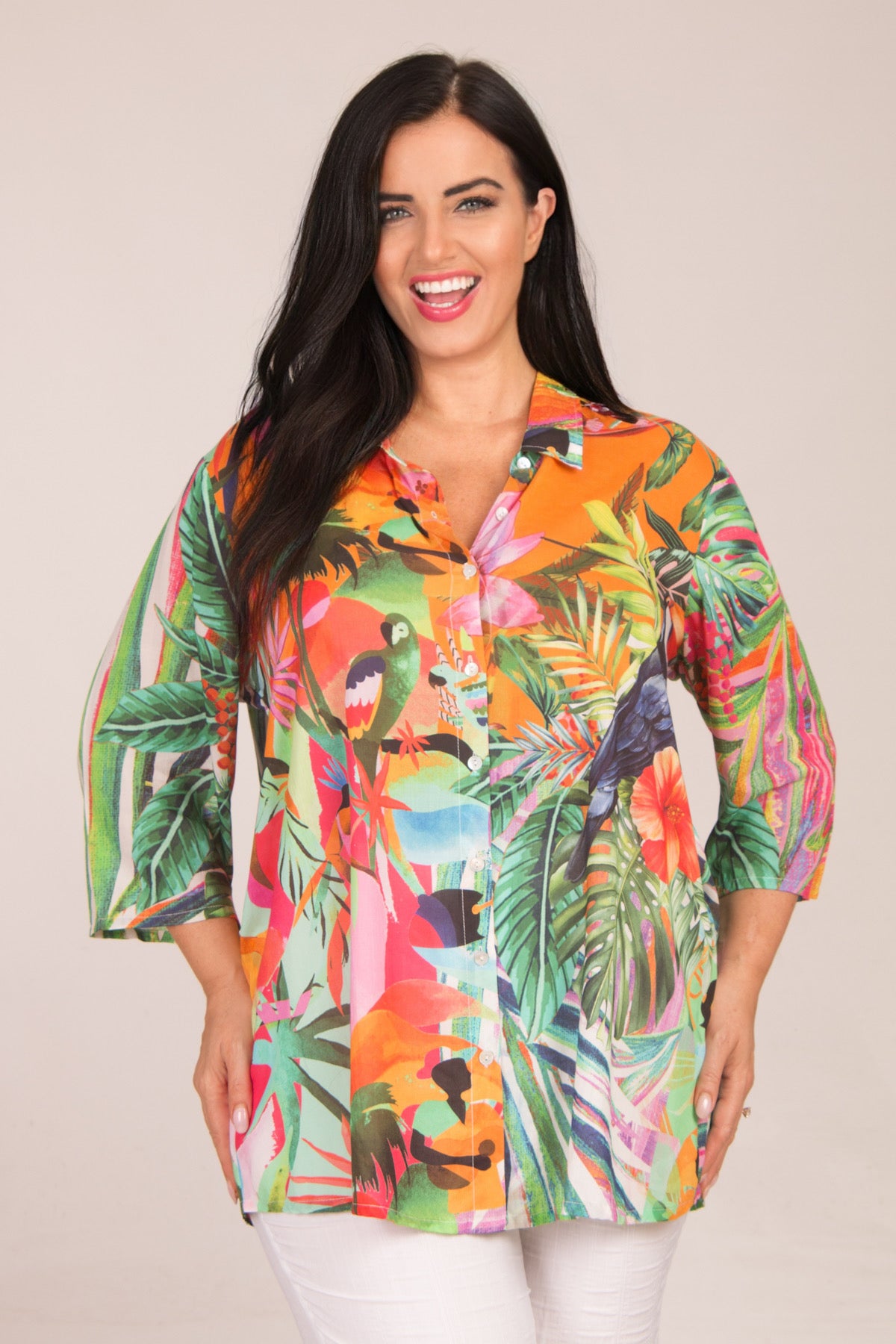 Orientique Rio collar shirt - Green/Orange