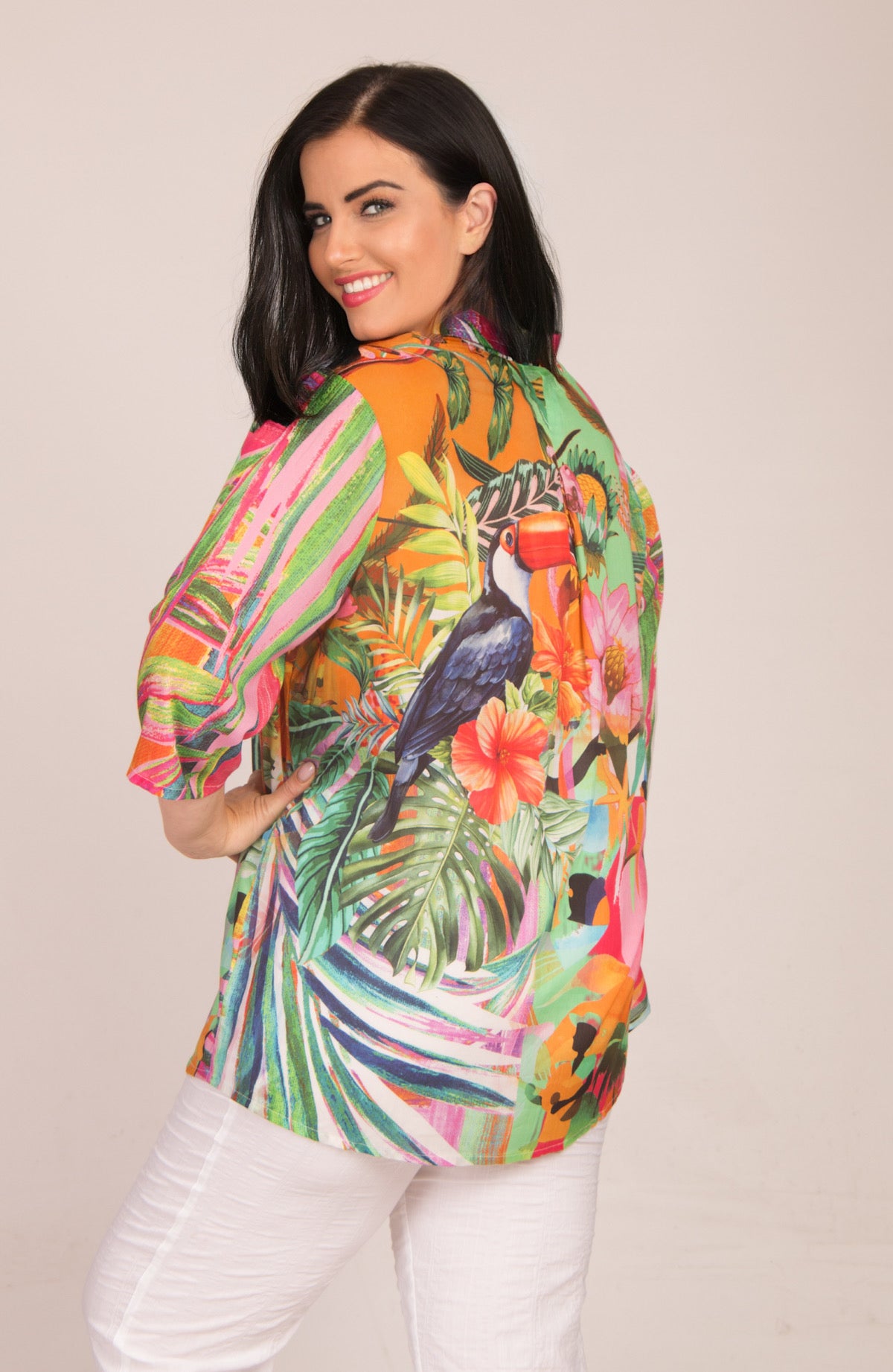 Orientique Rio collar shirt - Green/Orange