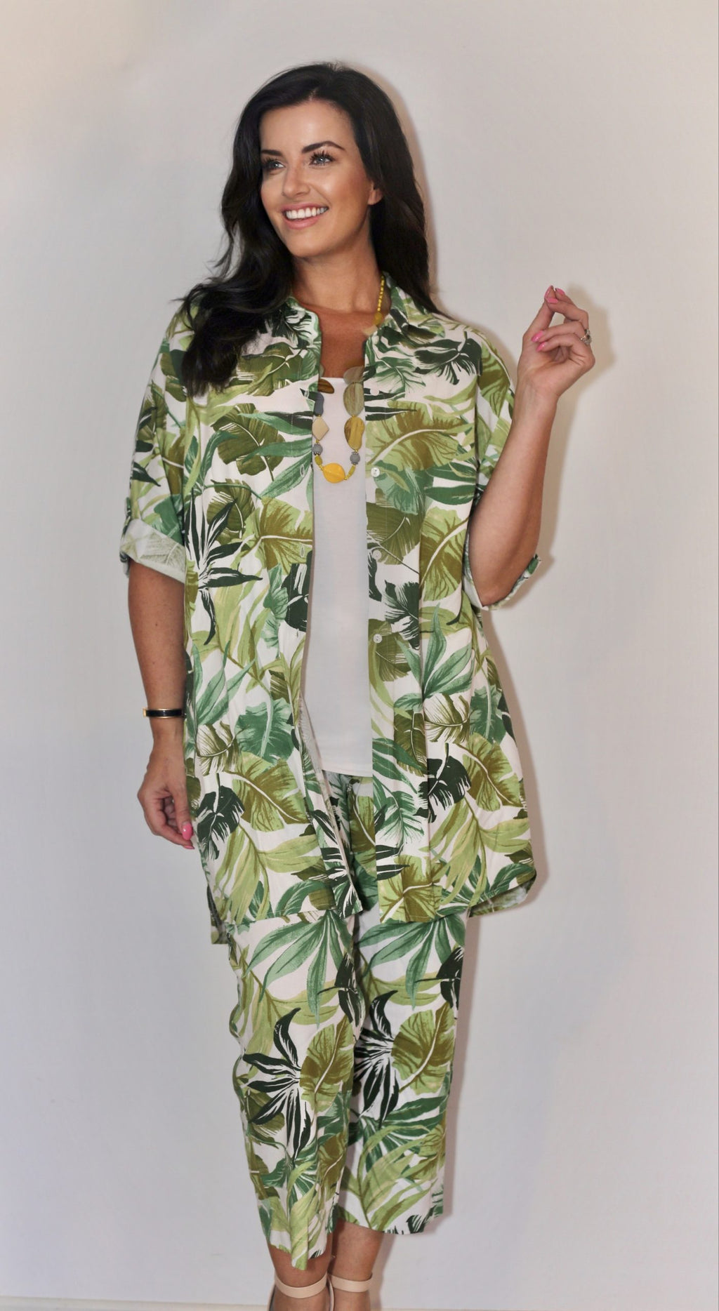 Verpass linen mix palm print shirt - Greens