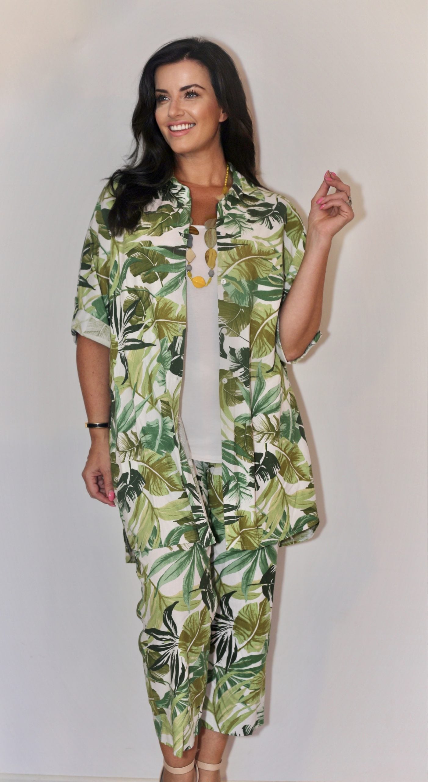 Verpass linen mix palm print shirt - Greens