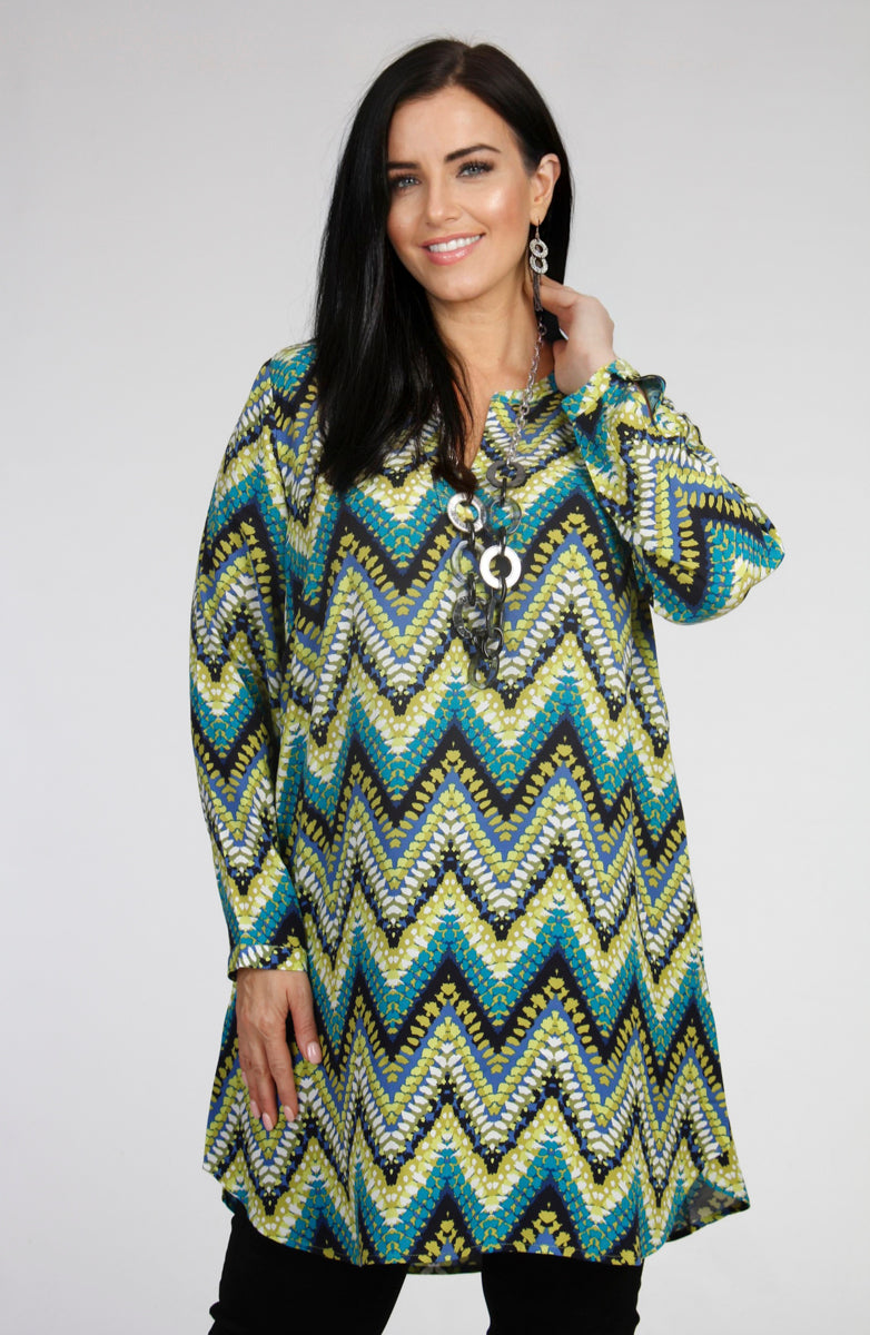 Via Appia zigzag V neck tunic - Lime