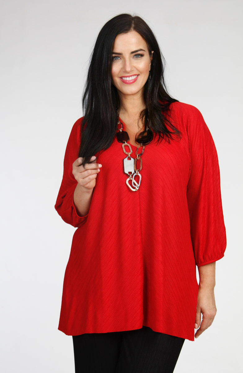 See You plissee V neck top - Red
