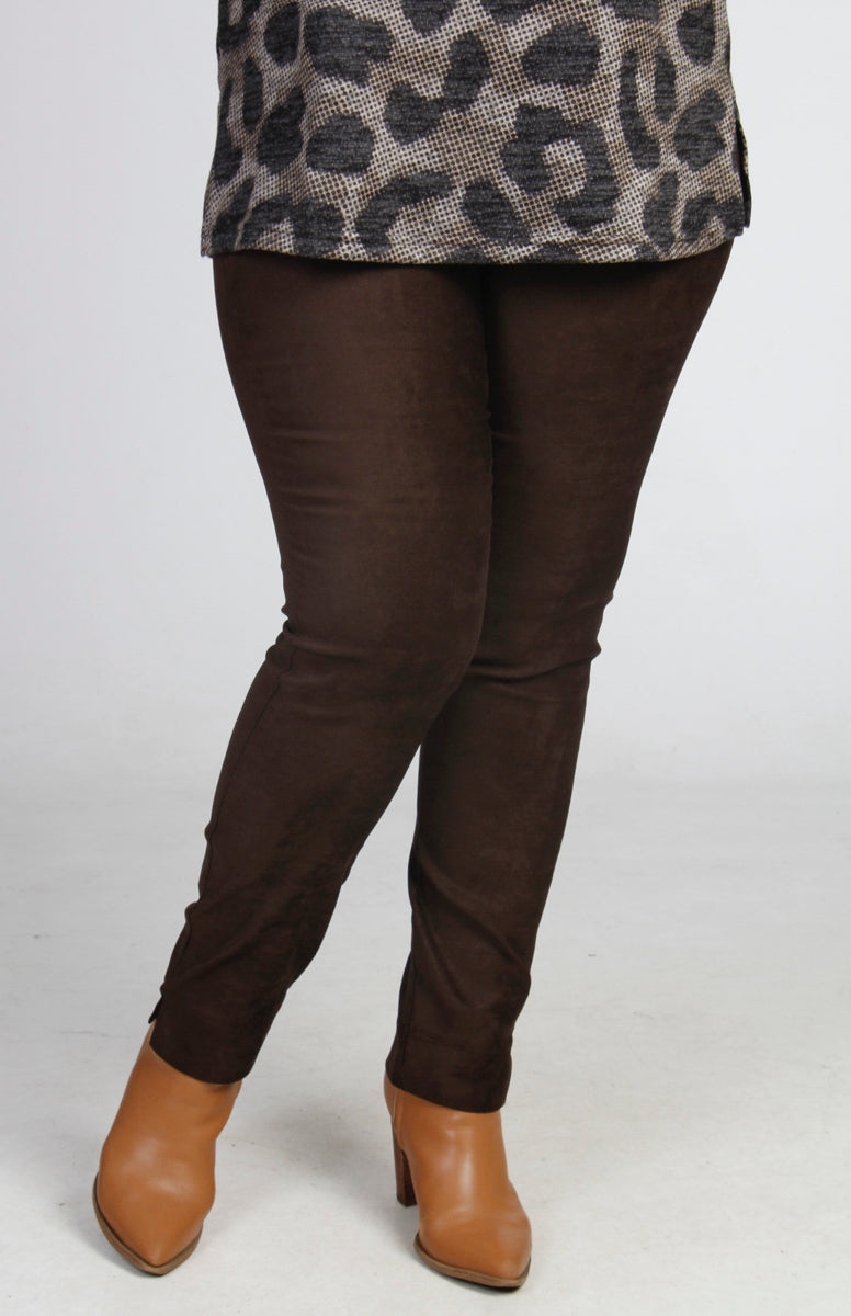 Robell Rose faux suede trouser - Chocolate