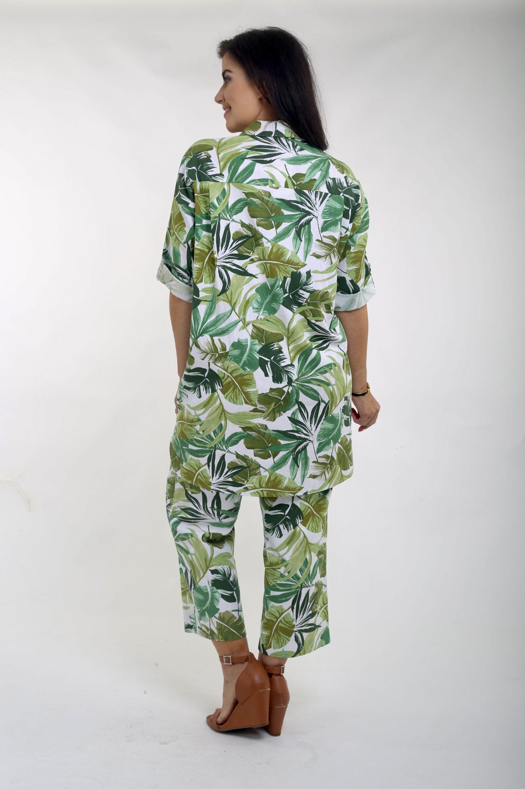 Verpass linen mix palm print shirt - Greens