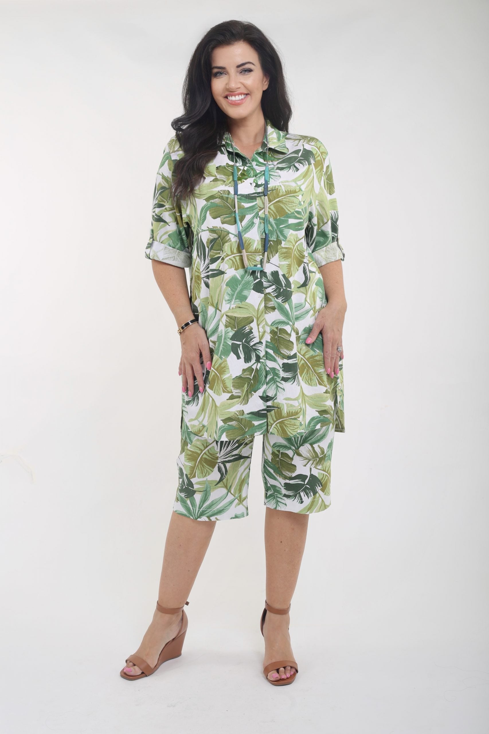 Verpass linen mix palm print shirt - Greens