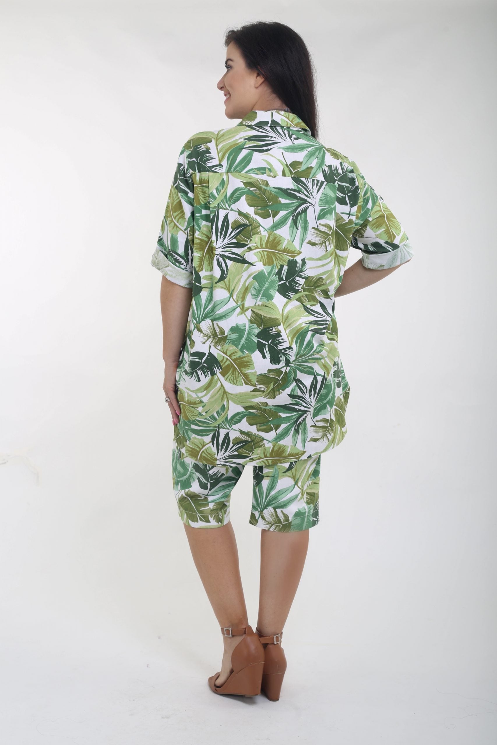 Verpass linen mix palm print shirt - Greens
