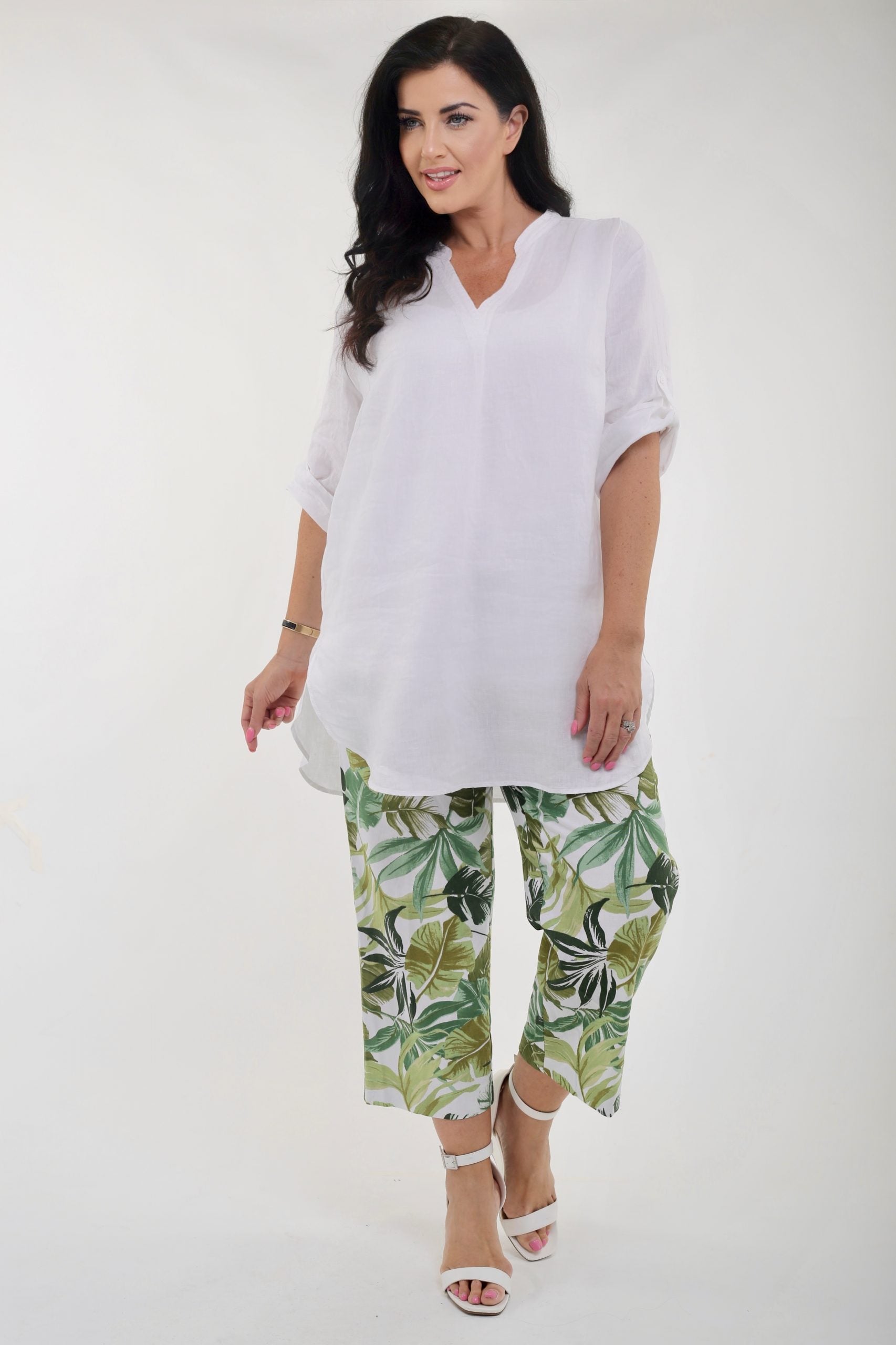 Verpass linen mix palm print crops - Greens