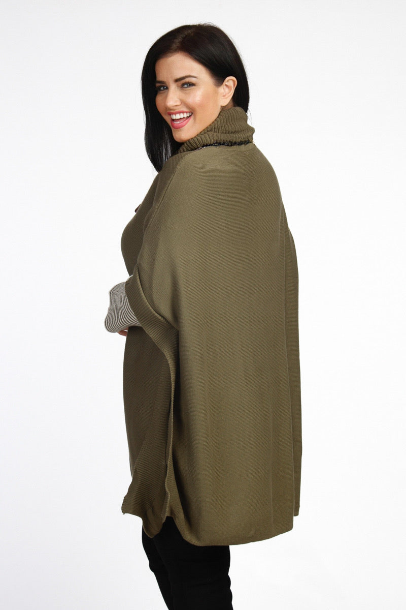 Orientique knit cowl poncho - Khaki