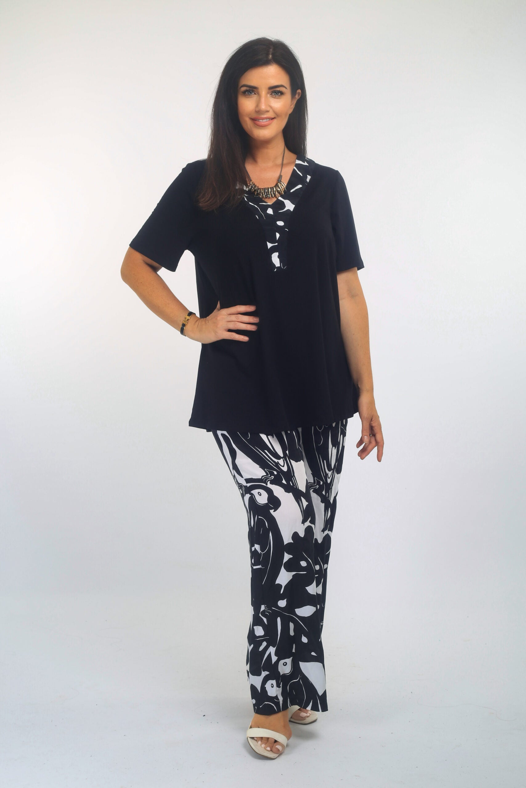 See You fun print palazzos - Black/White