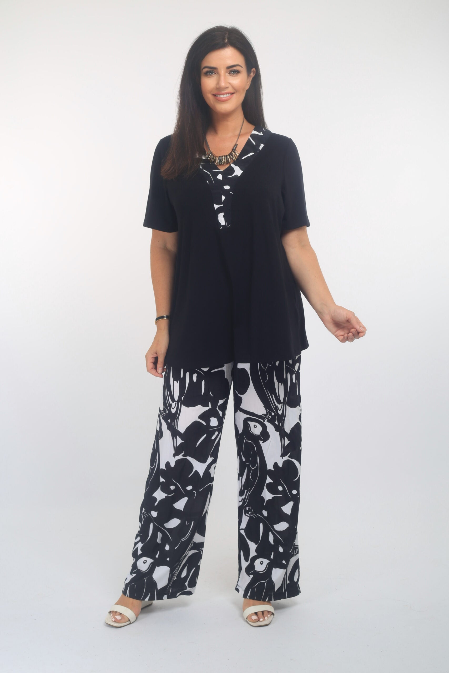 See You fun print palazzos - Black/White