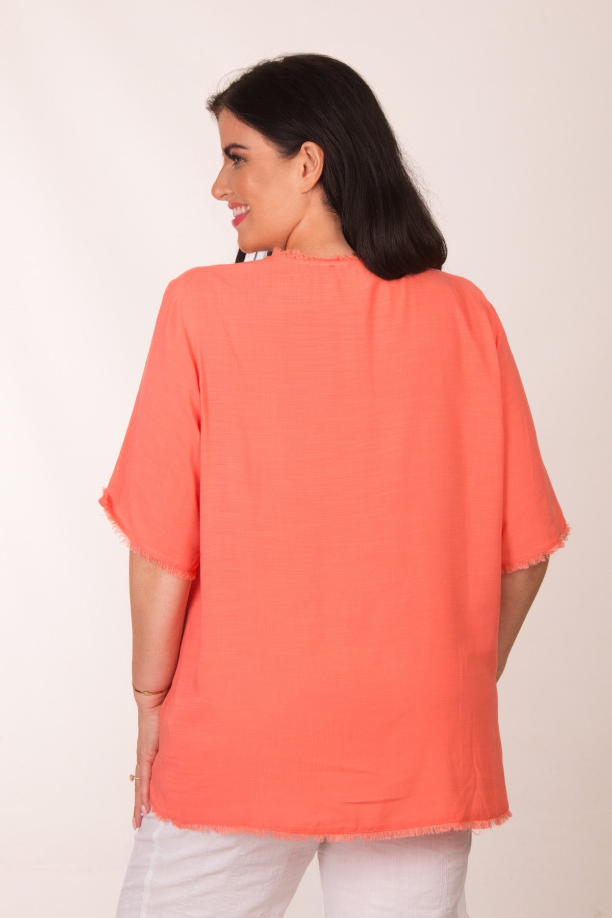 See You frayed top - Coral