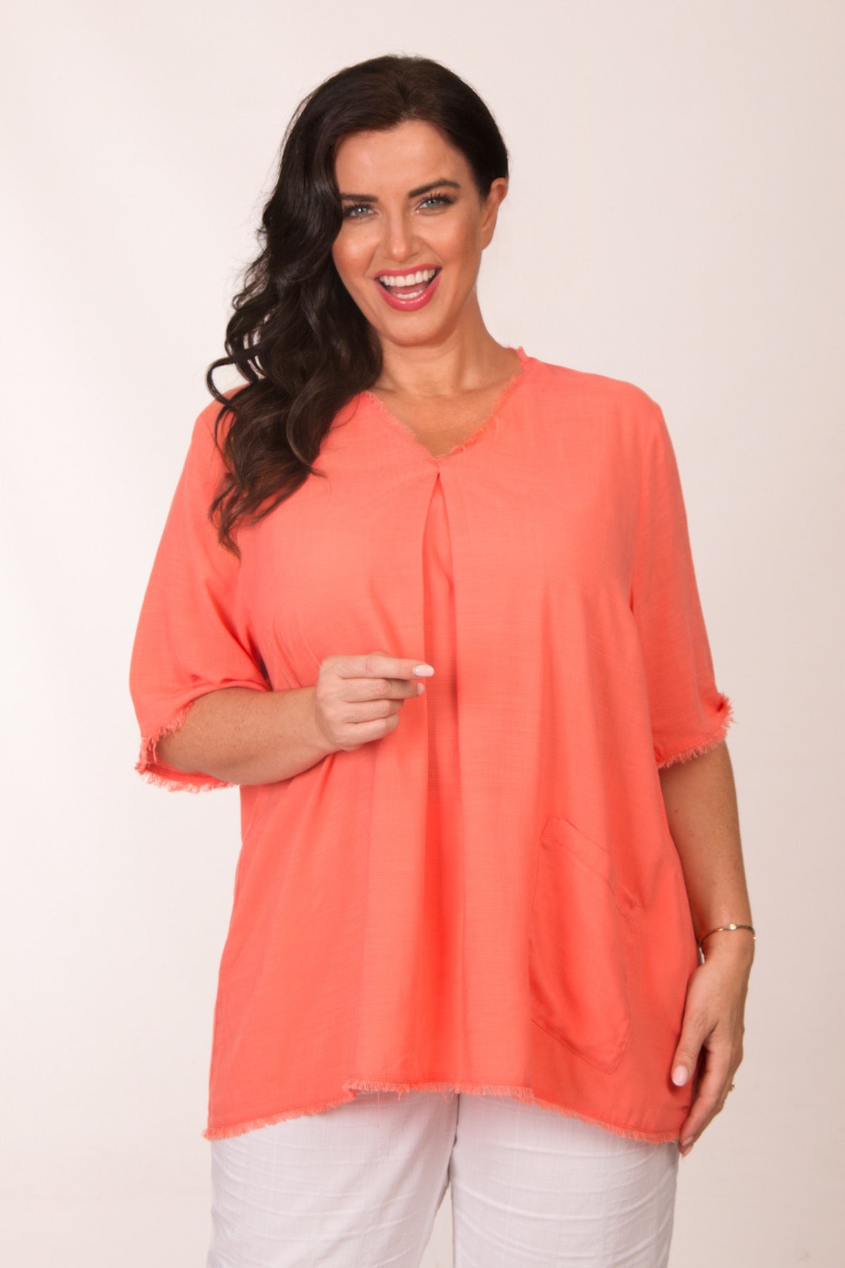 See You frayed top - Coral