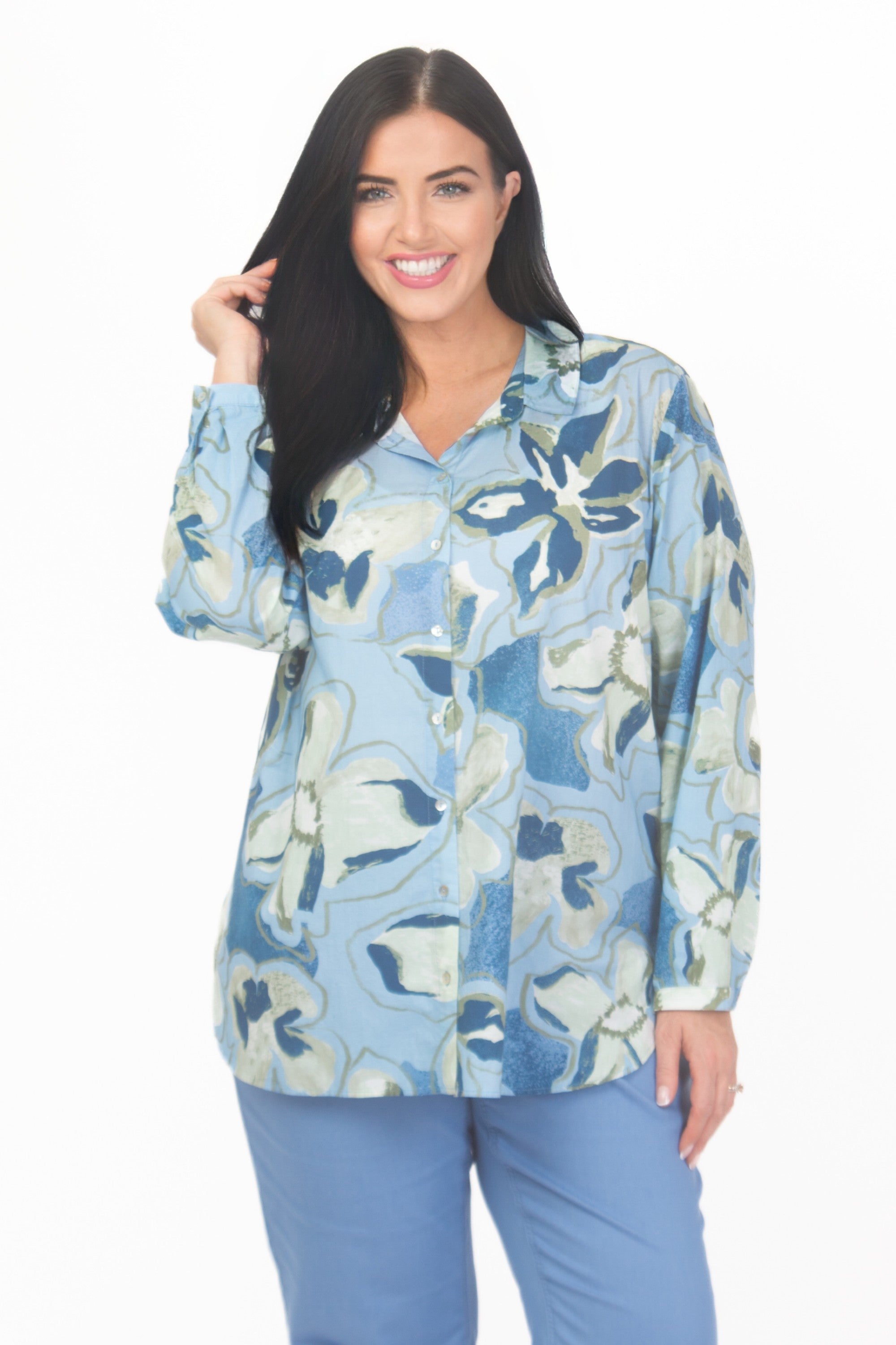 Via Appia cotton/shirt - Blue/Ecru