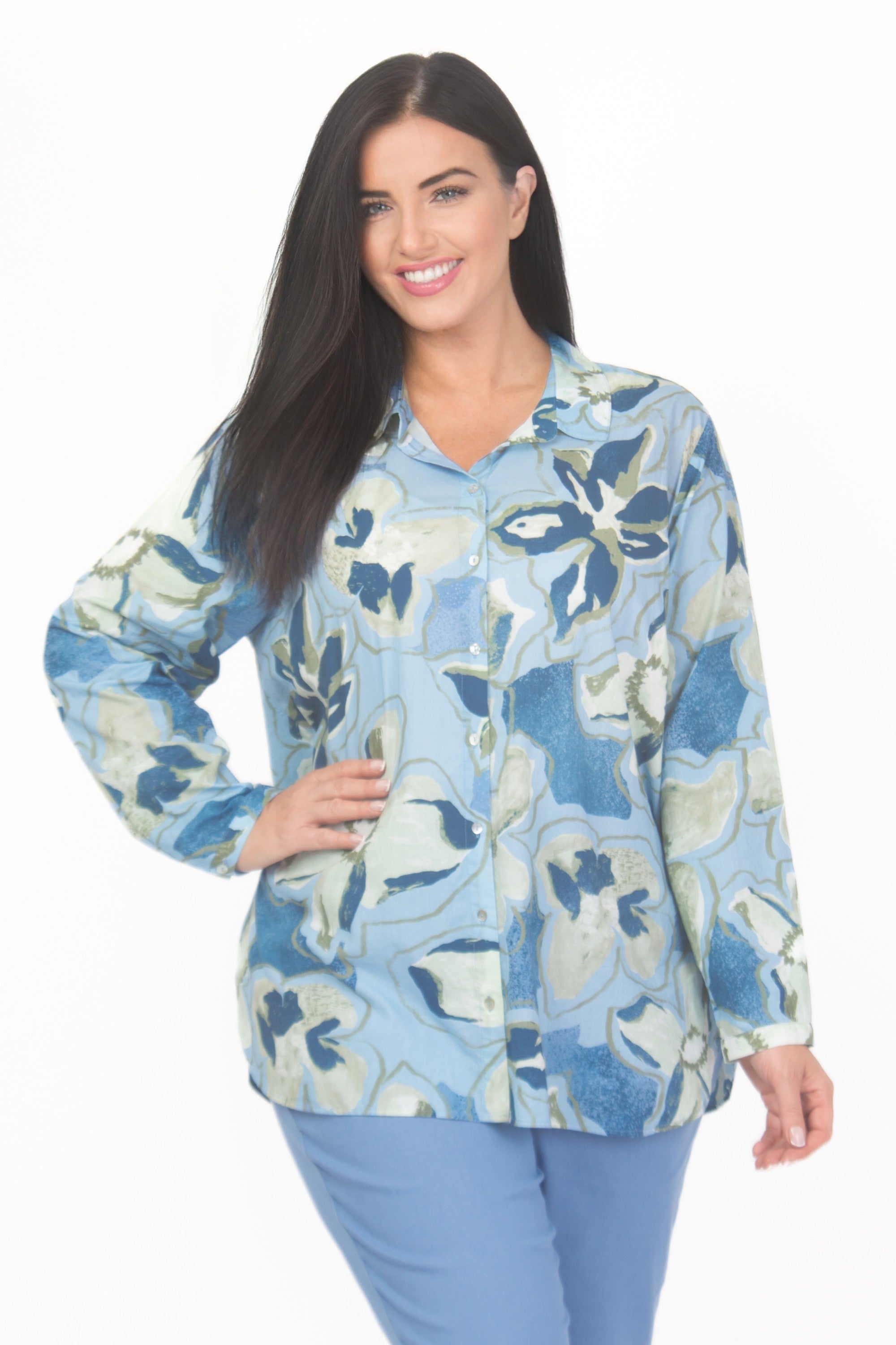 Via Appia cotton/shirt - Blue/Ecru