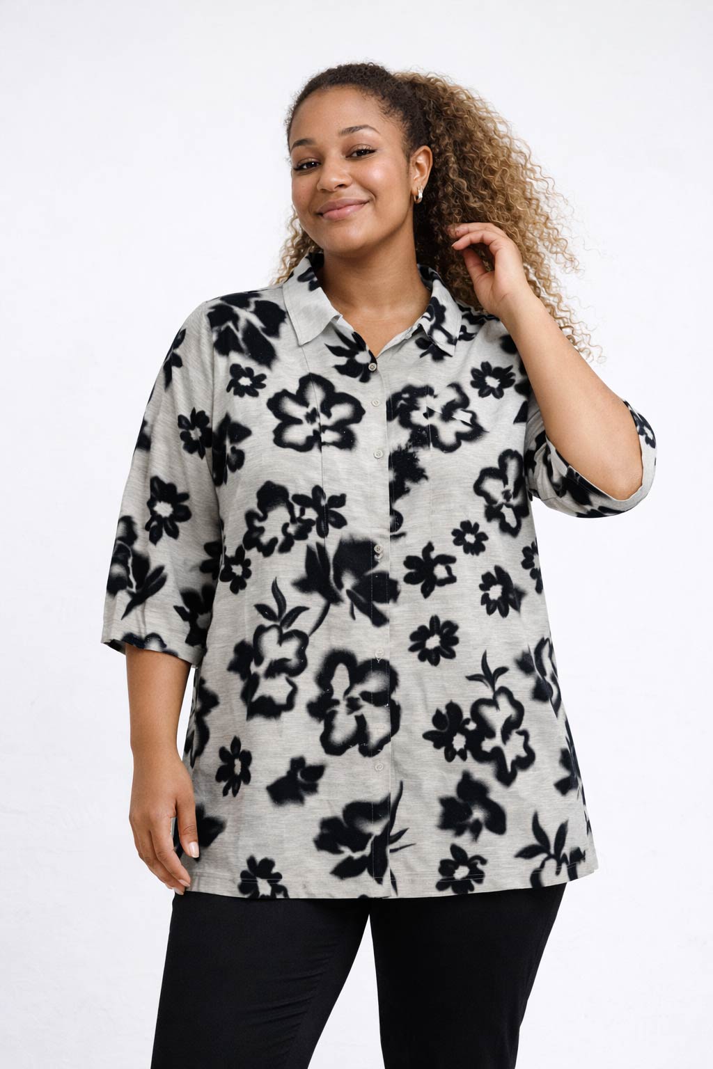 Pont Neuf Abira linen mix shirt - Black/White