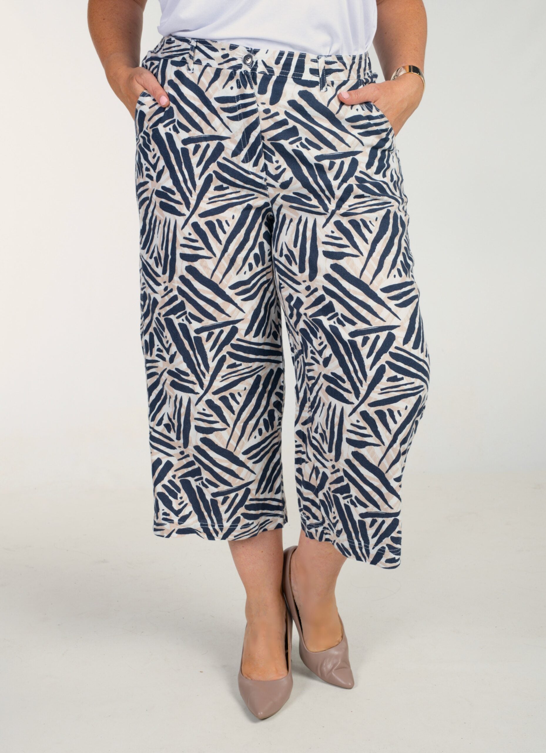 Signature linen mix crops - Navy/White