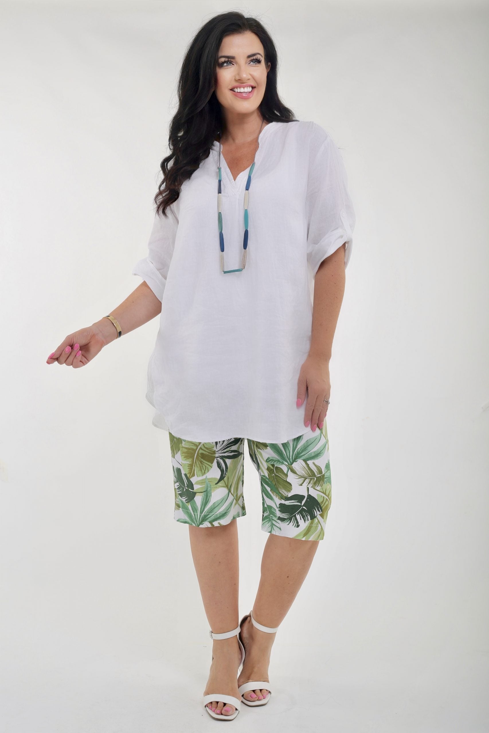 Verpass linen mix palm print shorts - Greens
