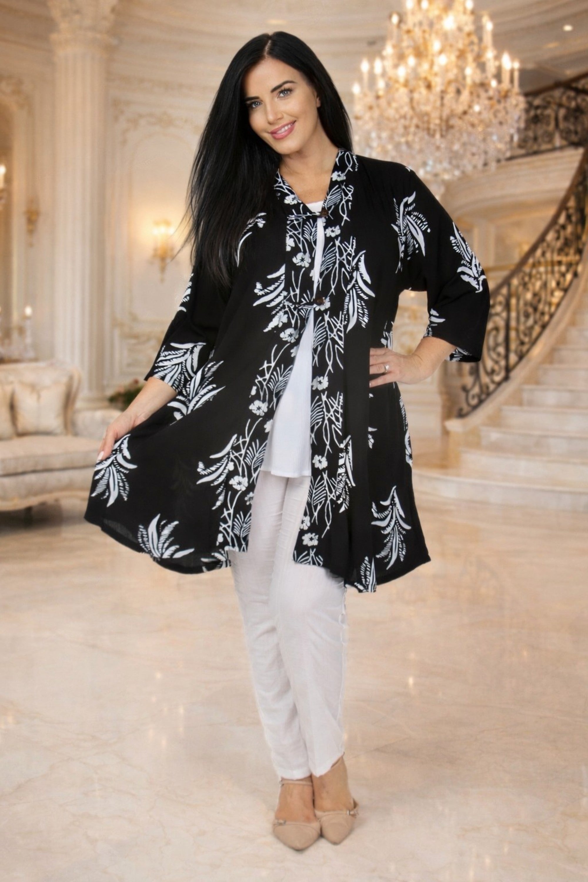 Angel Circle kimono jacket - Black/White