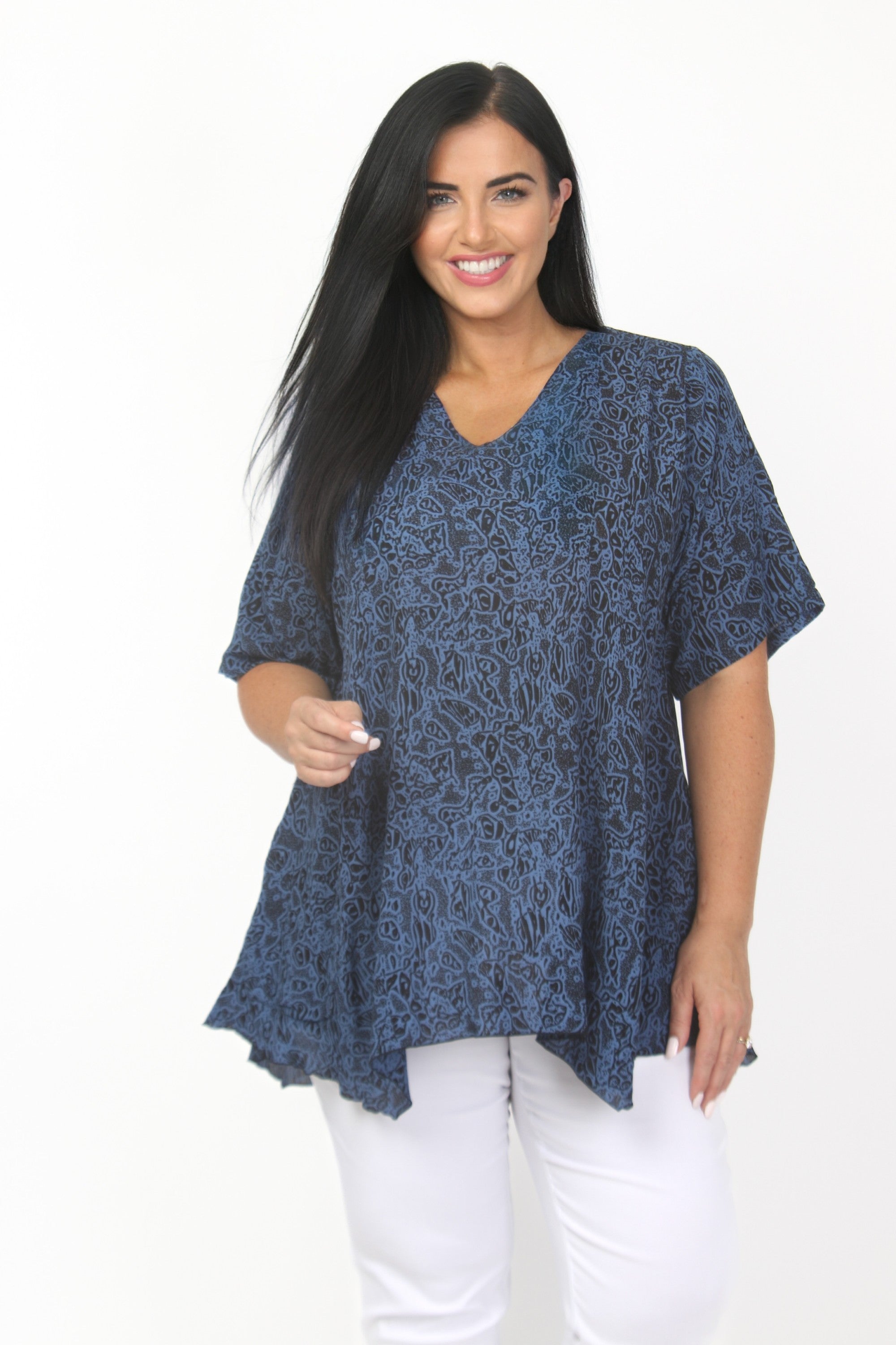 Angel Circle short sleeve pocket top - Blue