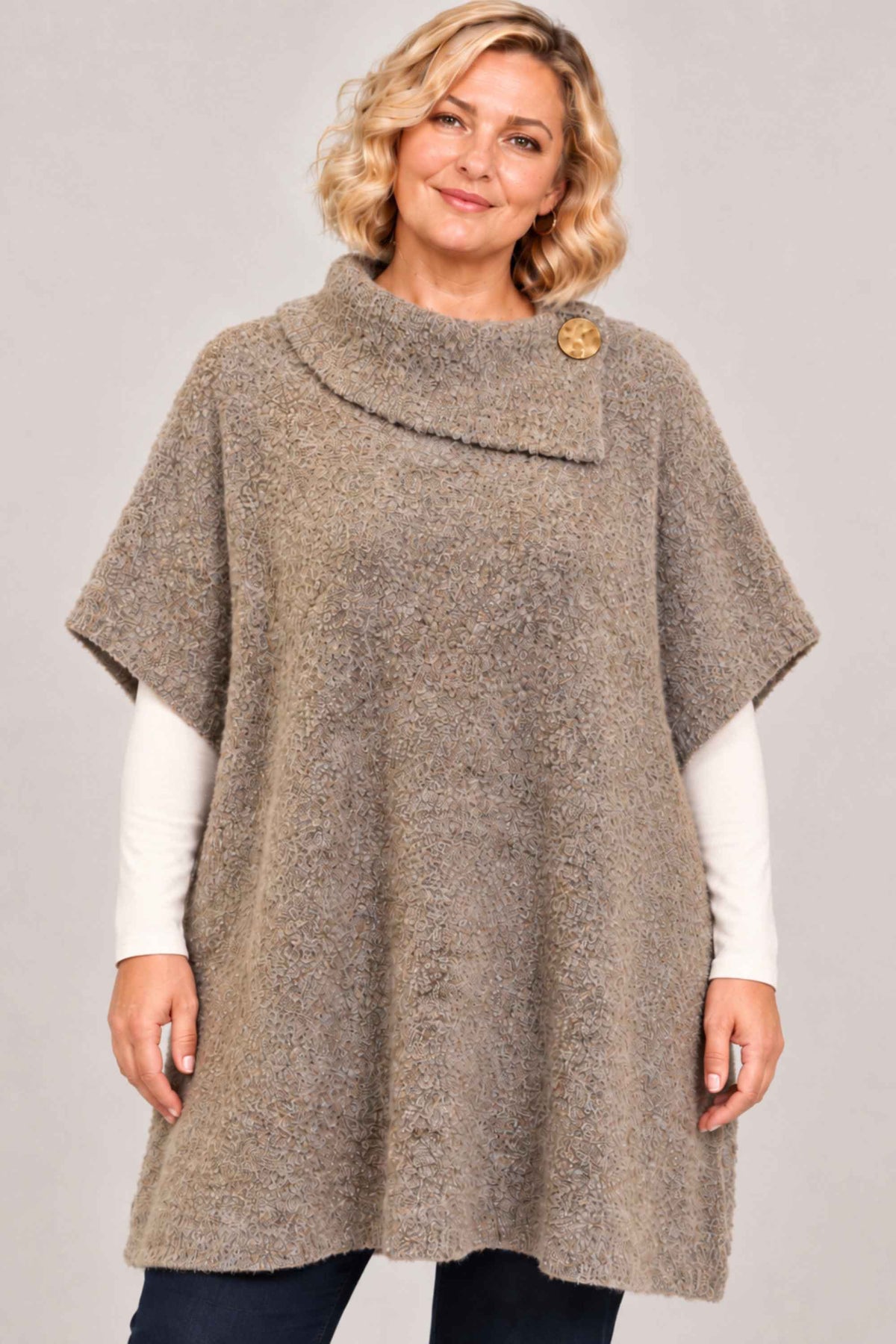 Ciso boucle poncho - Taupe marl