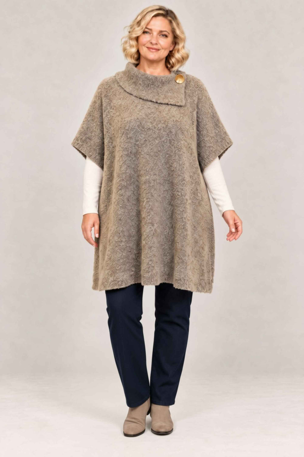 Ciso boucle poncho - Taupe marl